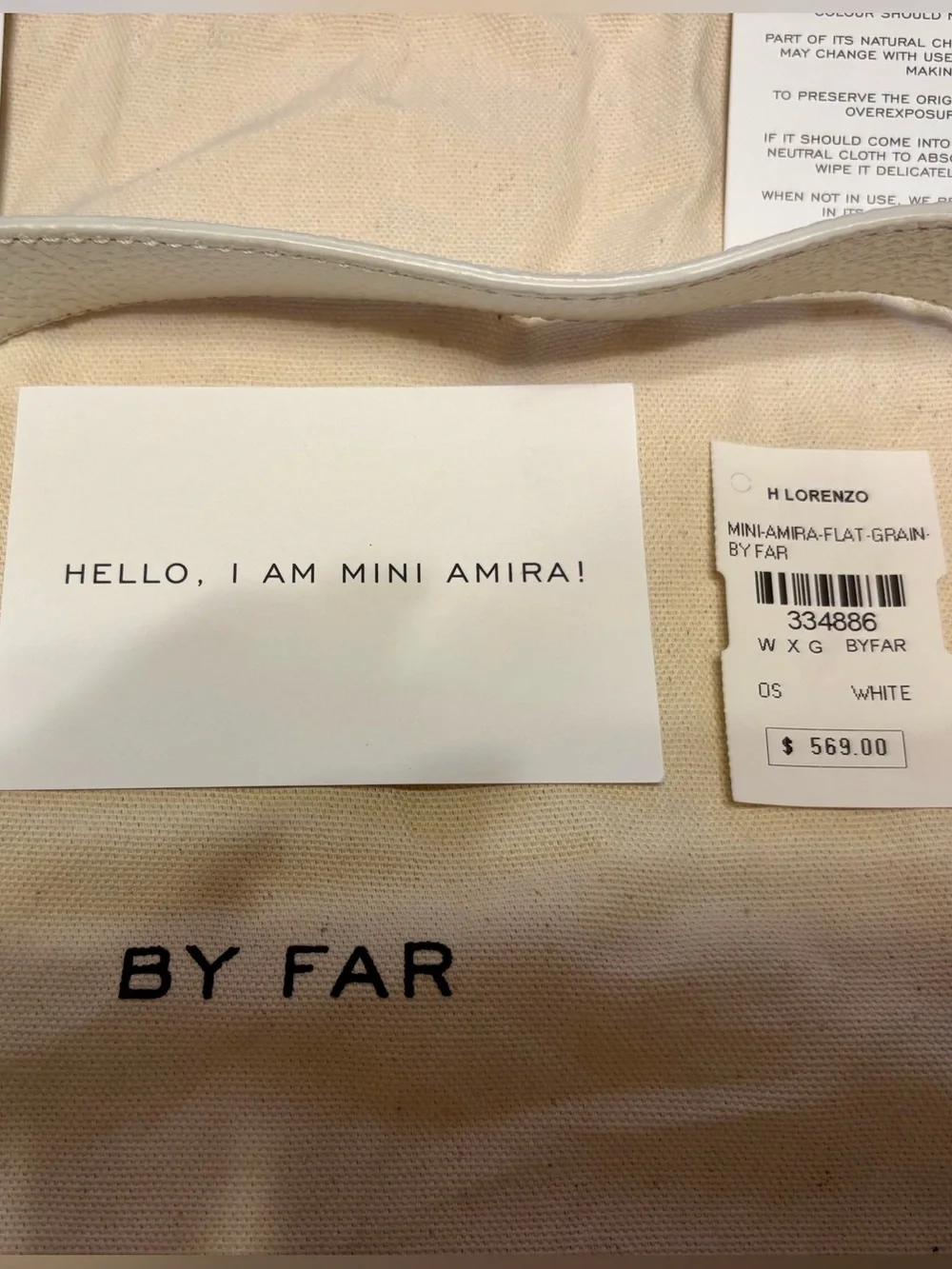 BY FAR Mini Amira White Pebbled Leather Shoulder Bag